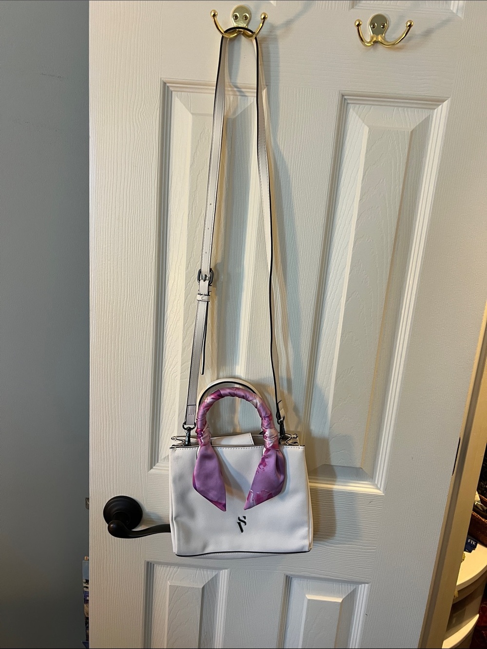 Simply Vera Vera Wang White Mini Top-Handle Crossbody with Pink Scarf